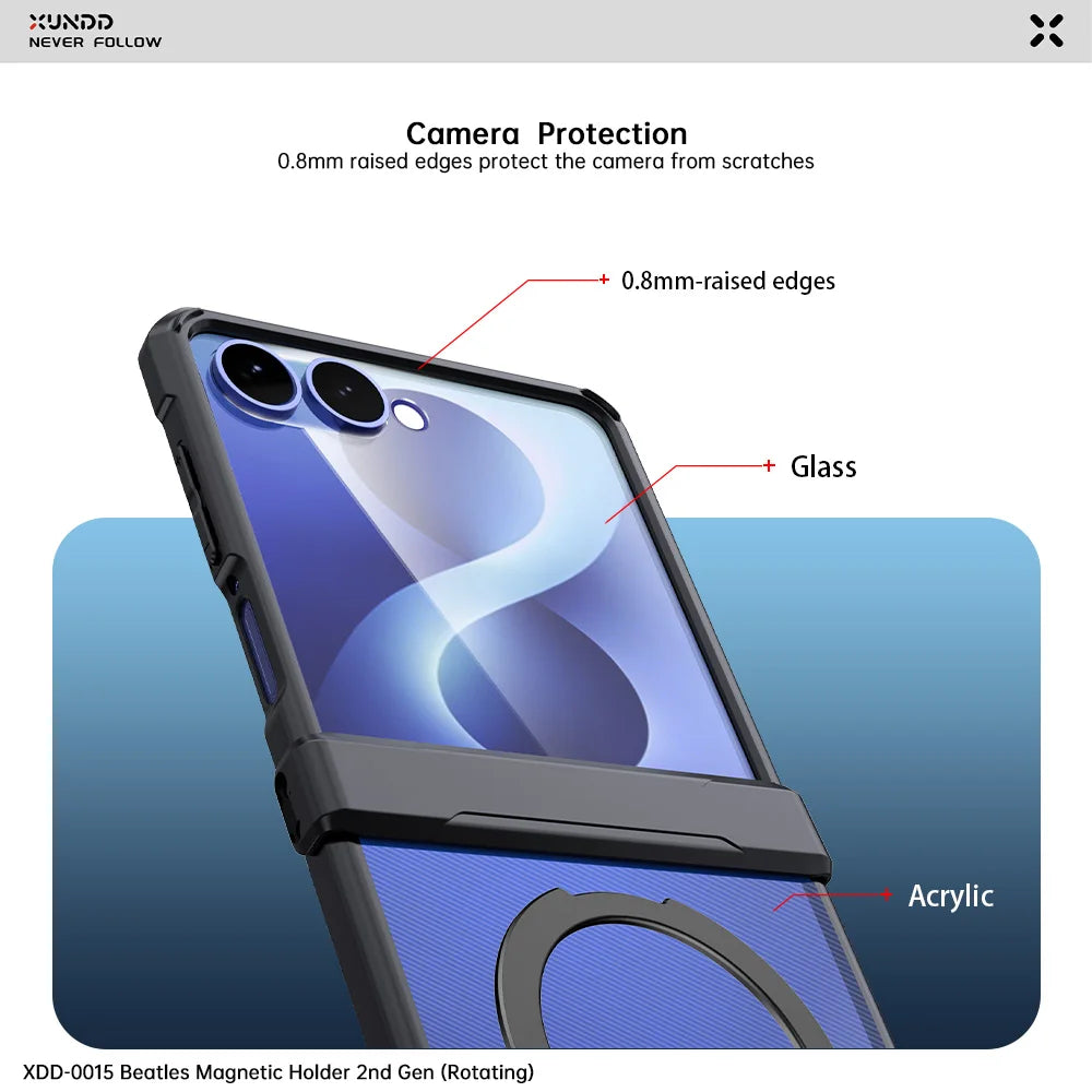 Xundd Case For Samsung Galaxy Z Flip 8, Hinge Protection Anti-Yellow Airbag Shockproof Magnetic Kickstand Slim Clear Protective