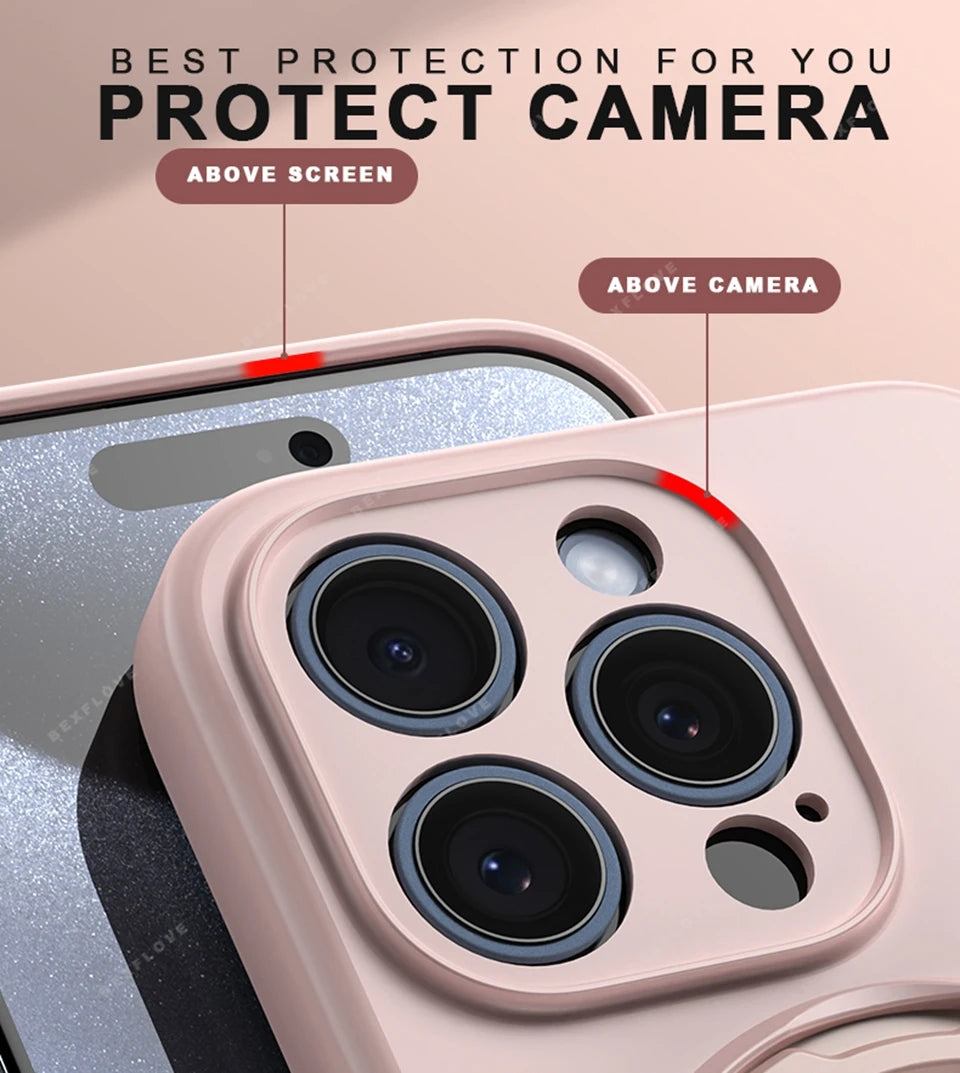 Liduid Silicone Magnetic Stand Phone Case For iPhone 15 14 16 Plus 11 12 13 16 Pro Max Magsafe Charge Protector Soft Cover