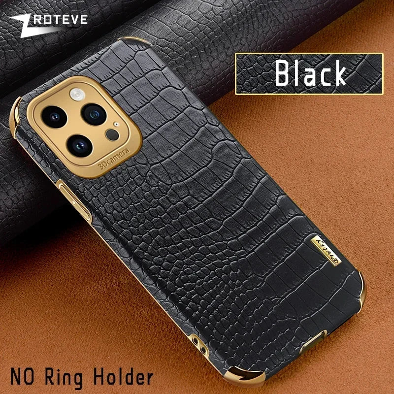 For iPhone16 Pro Zroteve Crocodile Leather Ring Holder Soft Cover For iPhone 16 15 14 13 12 11 Pro Max SE 2 3 iPhone15 Plus Case