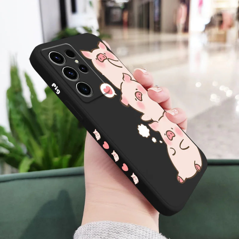 Cute Pink Pig Phone Case For Samsung Galaxy S25FE S24 S23 S22 S21 S20 S10 S10E Ultra Plus FE Note 20 Ultra 10 Plus Cover