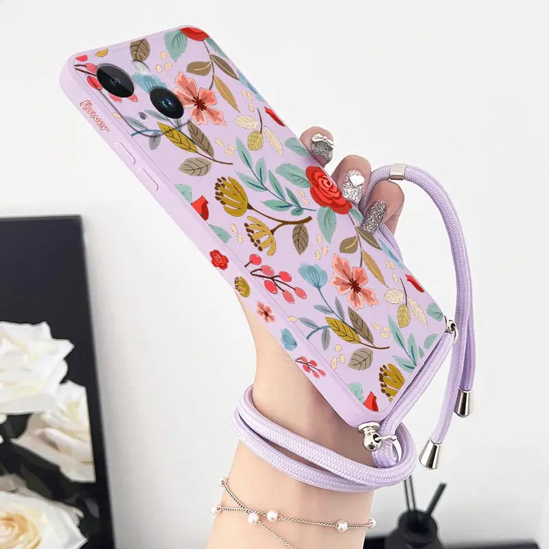 Five Petals Flower Crossbody Lanyard Silicone Phone Case For iPhone 13 15 12 14 11 Pro Max Mini X XR XS 8 7 6 6S Plus Cover