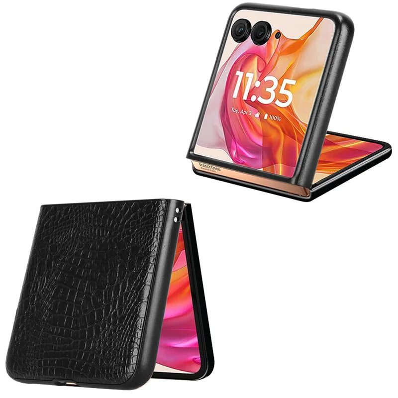 For Motorola Razr 50 Ultra Feels Smooth Fashion Crocodile Pattern PU Leather Hard Back Cover for Moto Razr Plus 2024 Phone Case