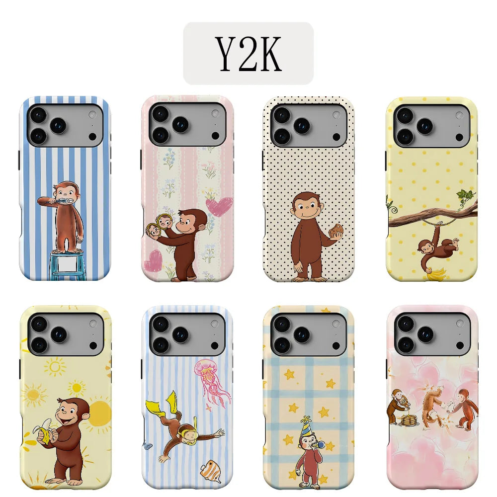 New Style Curious George Phone Case for iPhone 17 16e 16 15 14 13 12 11 X XS XR XSMAX 7 8 Air Pro Max Plus Luxury Double-layer
