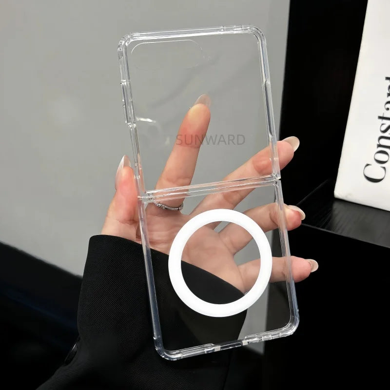 For Magsafe Magnetic Transparent Acrylic Flip Phone Case For Samsung Galaxy Z Flip 8 Z Flip 7 5 6 4 3 Shockproof Packaging Cover