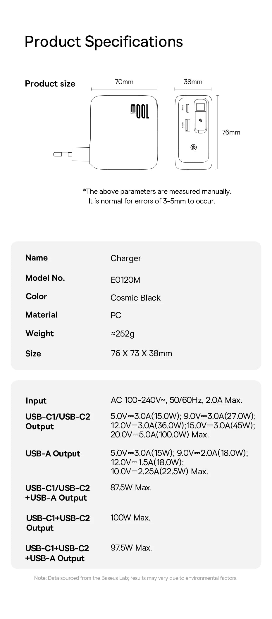 Baseus 67W 100W Fast Charger GaN Charger USB C Retractable Cable Phone Charger For iPhone Samsung Laptop Charger PD QC Charger