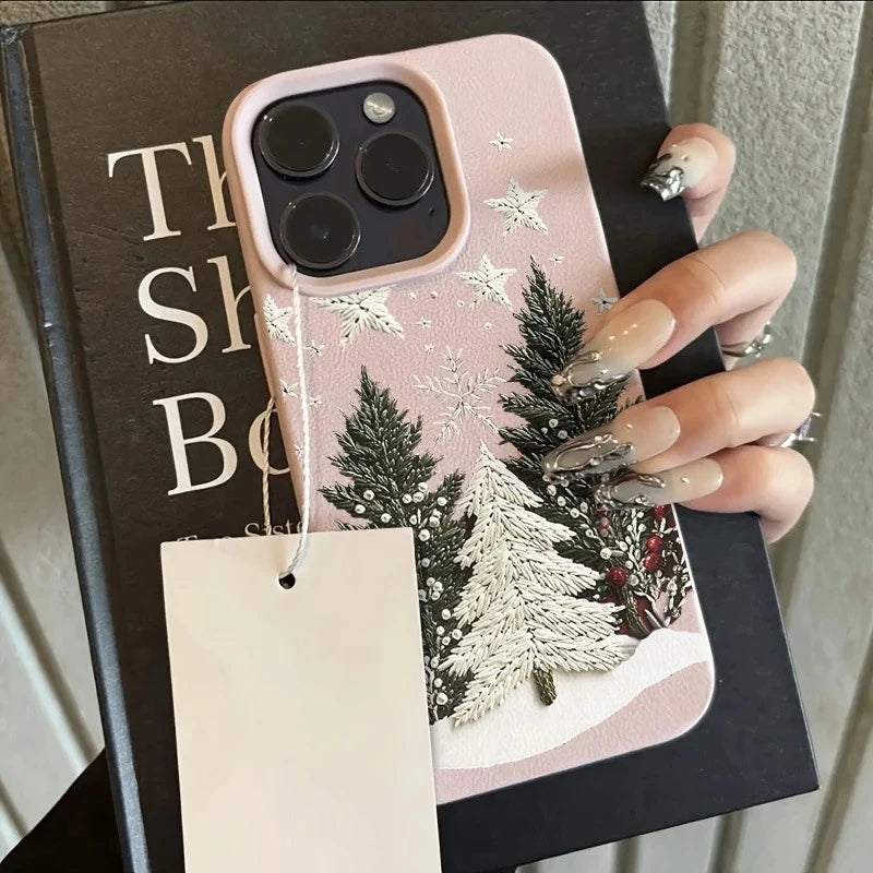 Christmas Tree Design Lychee Texture Phone Case For iPhone 17 16 15 14 13 12 11 Pro Max 17 Air 15 14 Plus X XS XR 16E Soft Cover