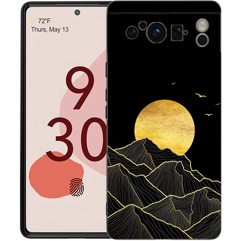 Abstract Mountain Sunrise Line Phone Case For Google Pixel 10A 10 9 8 7 6 Pro XL 9A 8A 6A 7A 5G Soft Shockproof TPU Black Cover