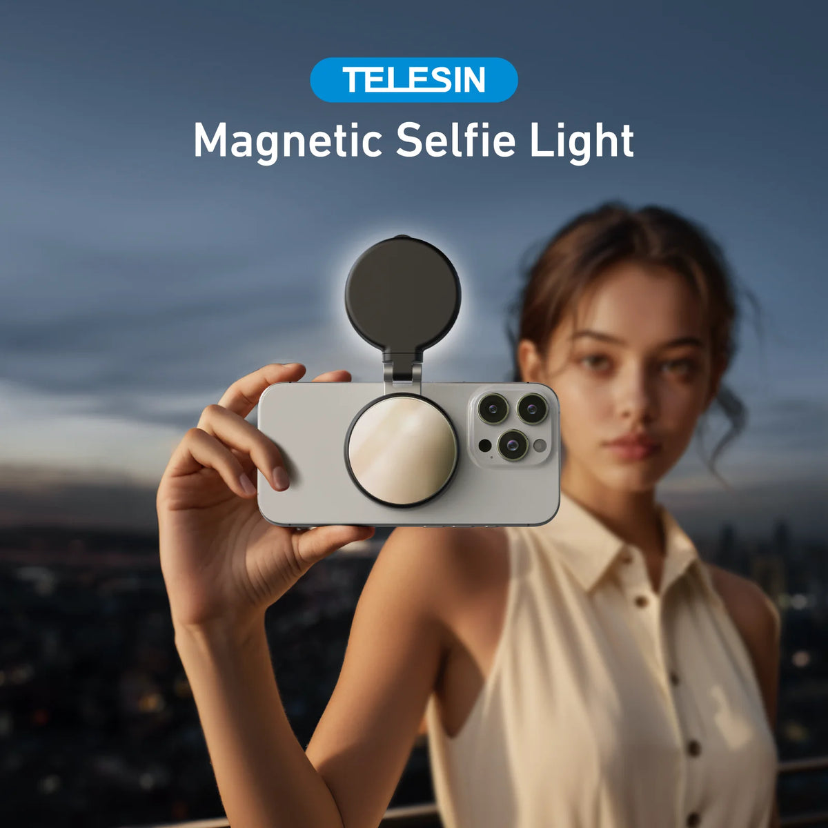 TELESIN Magnetic Fill Light Mini SSelfie Ring Fill Light 3 Modes with Mirror Light Universal for Smartphone Iphone Android