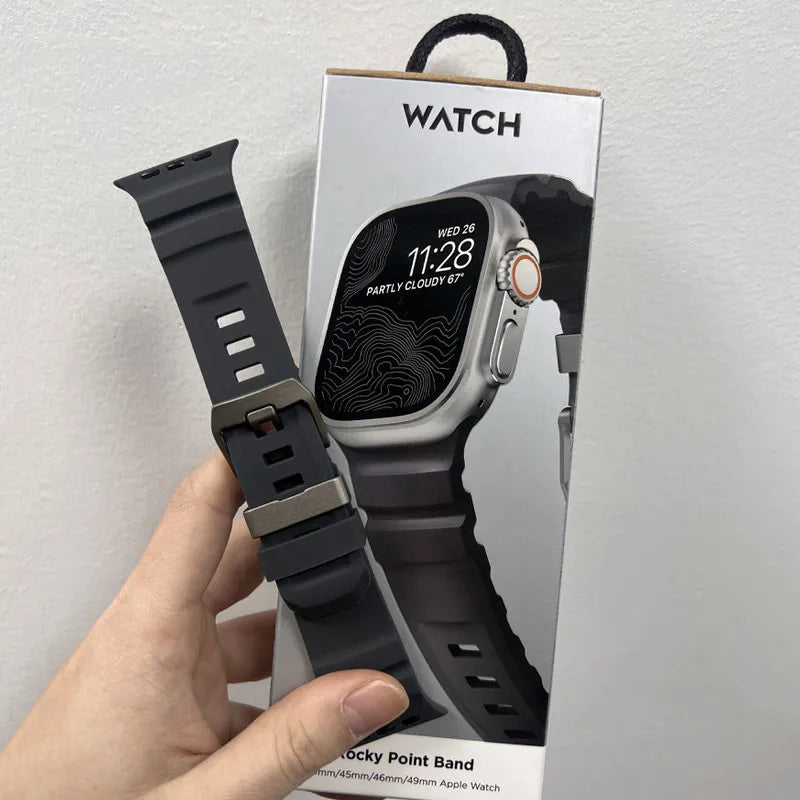Titanium Metal  Strap Sport Silicone Band For Apple Watch Ultra 10 9 8 7 6 SE For iWatch 38mm 41mm 40mm 42mm 44mm 45mm 46mm 49mm