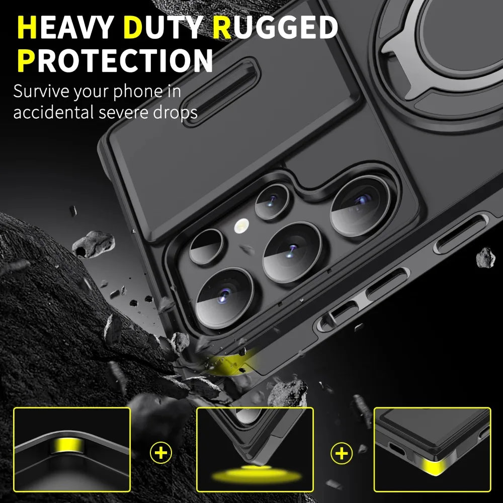 Case For Samsung Galaxy S26 S25 S24 S23 S22 S21 Ultra Plus S25 Edge S25FE S24FE Slide Camera Protect Magnetic holder Armor Cover