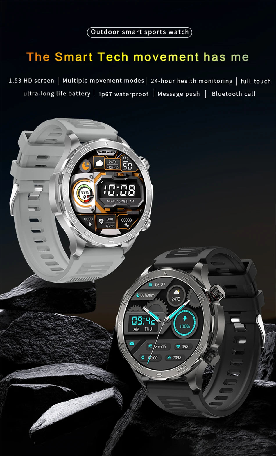 New GPS Track Smart Watch Men AMOLED HD Screen Outdoor Sports Fitness Heart Rate NFC IP68 Waterproof Bluetooth Call Smart Watch