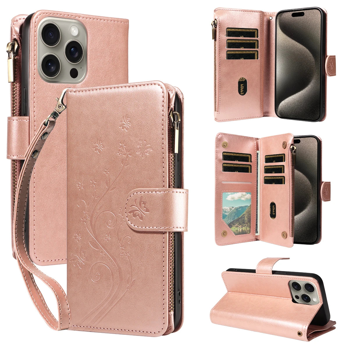 Multi-function Embossed Zipper Phone Case for Iphone 16promax 15 14 13 12 11 7 8 X XS XR PU Leather Flip Wallet Wallet Case
