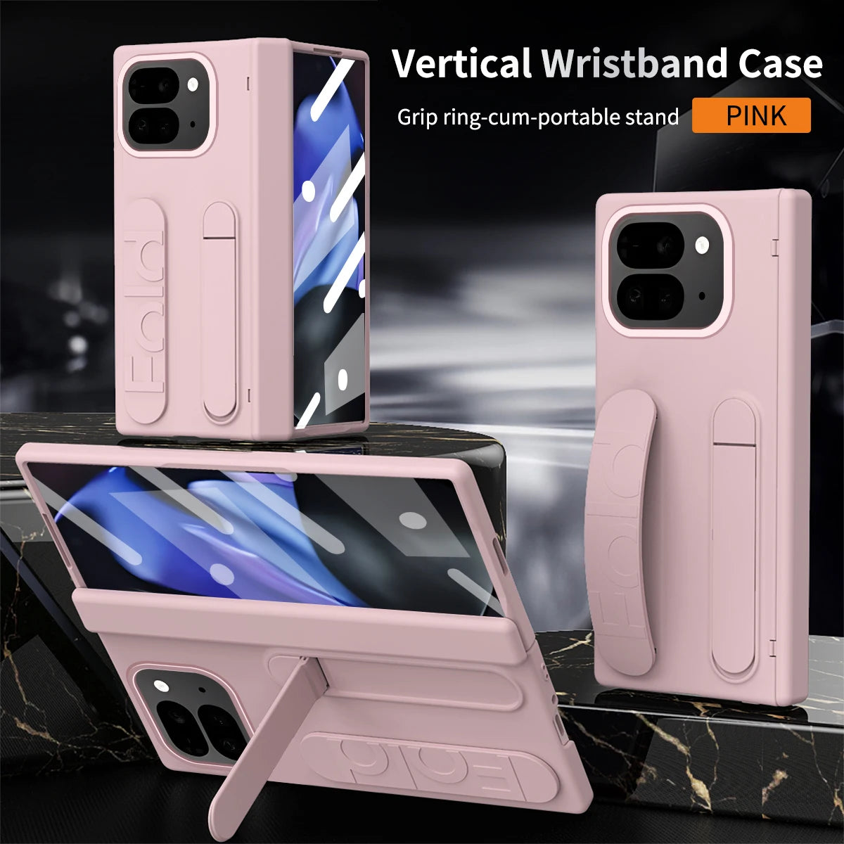 For Google Pixel 10 9 Pro Case Skin Friendly Folding Hinge with Elastic Wrist Band Screen Tempered Film Cover Pixel Fold 2 Stand