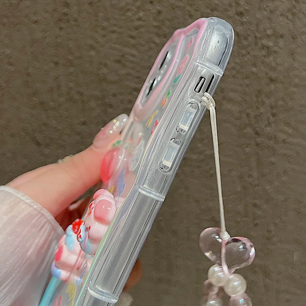 Cute 3D Pig Bracelet Wrist Chain Lanyard Clear Soft Phone Case For iPhone 17 16 13 14 15 Pro Max 11 12 XR XS X 7 8 Plus SE Cover