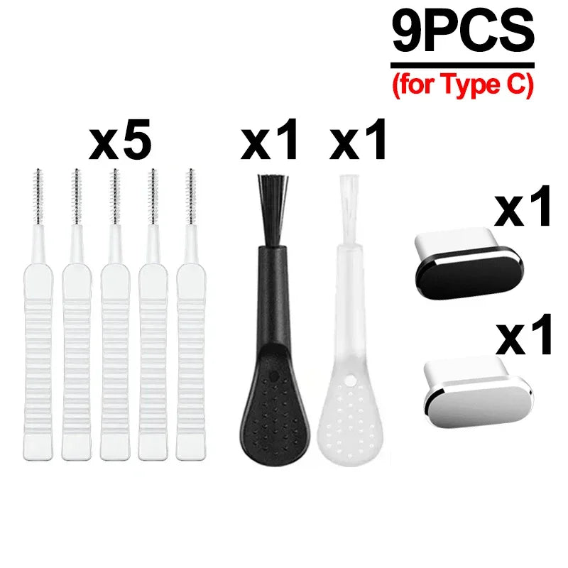 Cell Phone Charging Port Dust Plug with Cleaning Brush for IPhone 17 16 14 13 Pro Max Plus Samsung Xiaomi IOS Type C Cleaner Set