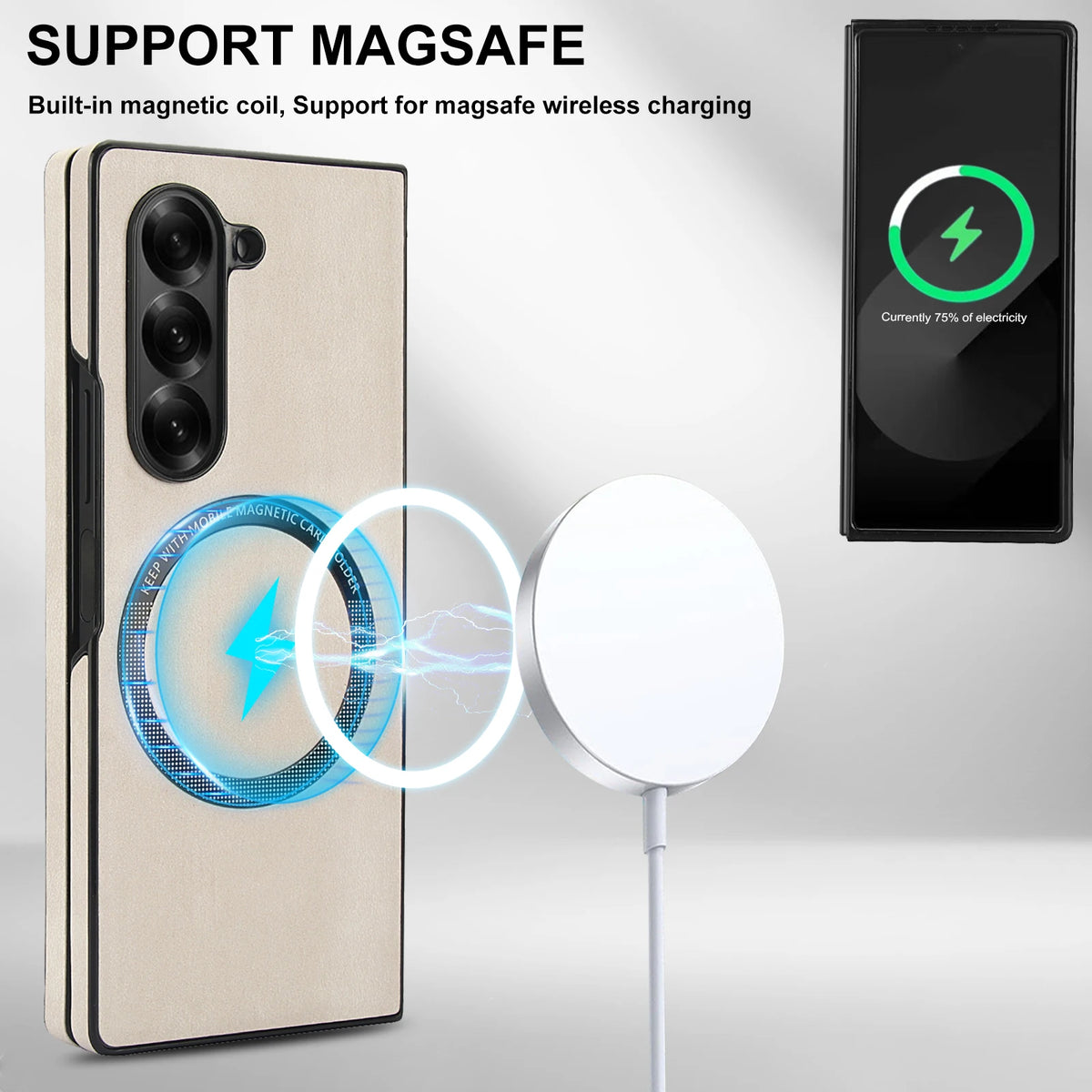Shockproof Protective Leather Phone Case For Samsung Galaxy Z Fold 8 7 6 5 4 Ultra Magnet Ring Compatible with Wireless Charger