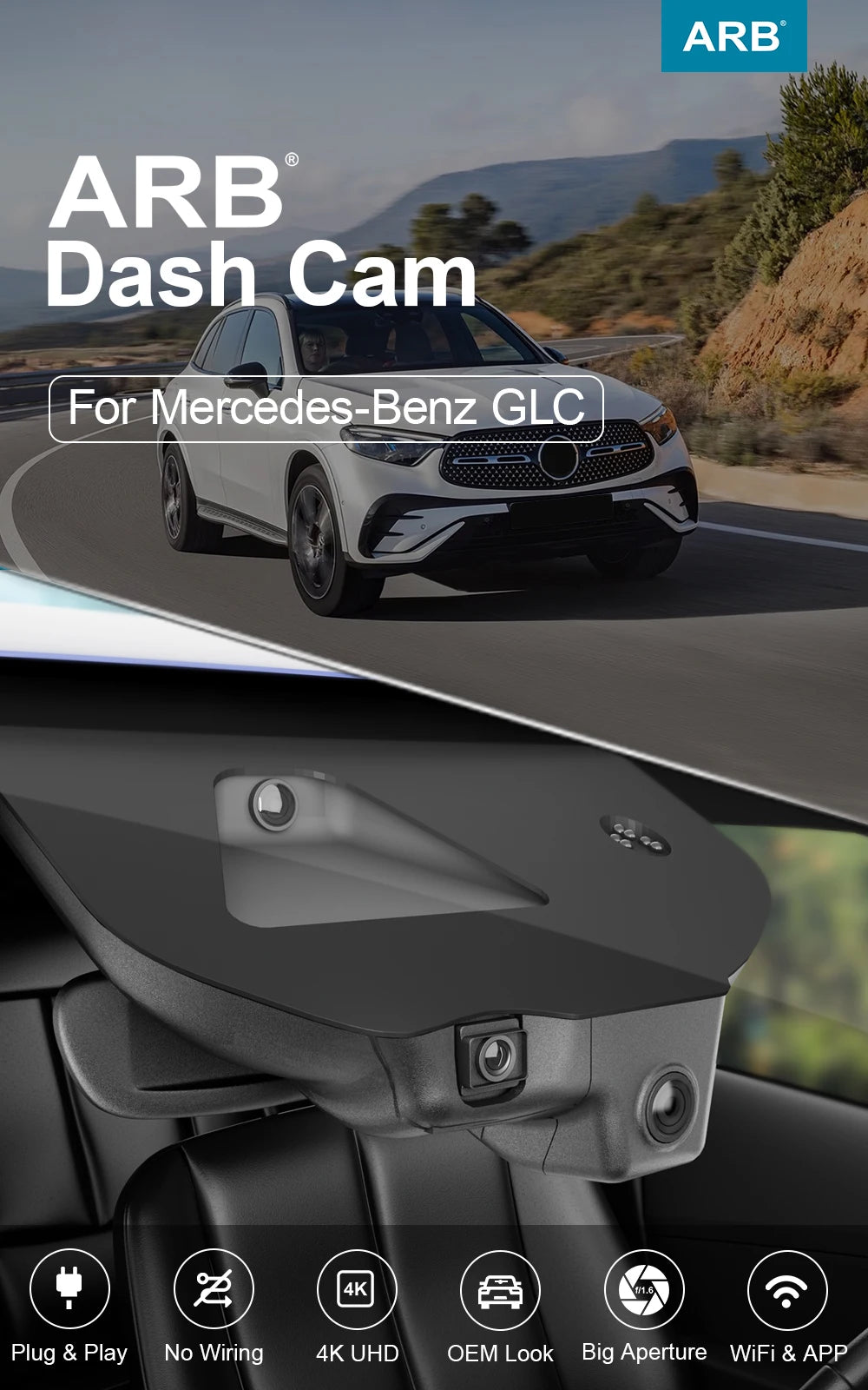 For Mercedes GLC X254 2023-2026 4K Car DVR, OEM Style Dash Camera with WIFI APP, G-Sensor, Night Vision, Easy Setup