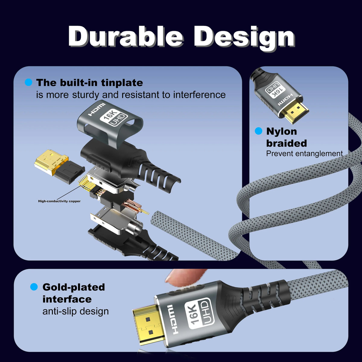 16K  HDMI 2.2 cable Supports 16K@30Hz/60Hz 8K@120Hz 4K@240Hz Compatible with 8K HDMI For HD TVs laptops Xbox PS5 and Switch