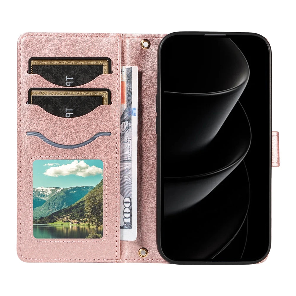 Lanyard Wallet Leather Magnetic Case For iPhone 17 17e 16e 16 15 14 13 12 11 Pro X XR XS Max 8 7 SE Plus Purse Phone Flip Cover