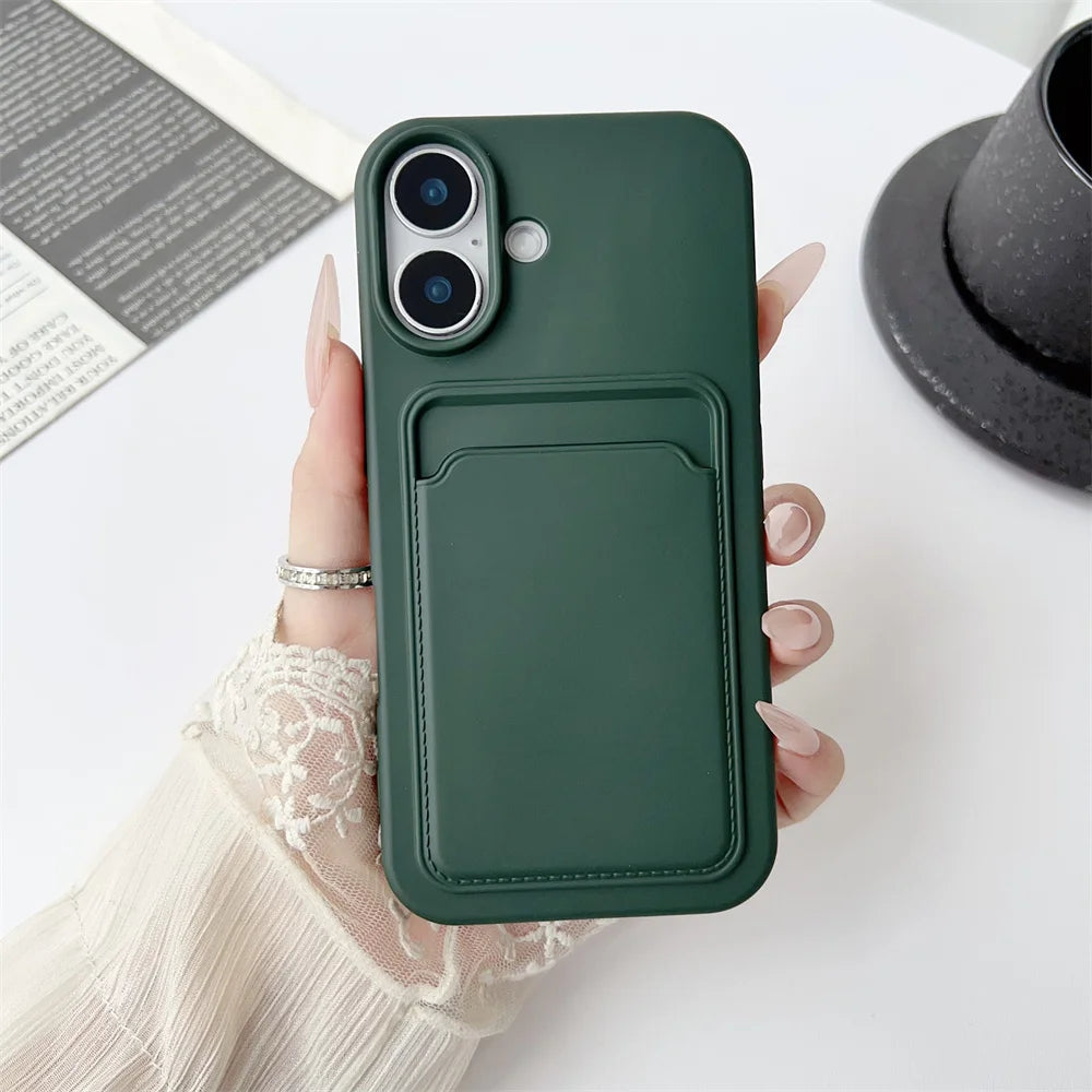 Classic Frosted Solid Colours Card Case For iPhone 17 Pro Max 16 15 14 13 12 11 Pro Max Mini Plus Silicone Drop-proof Soft Cover