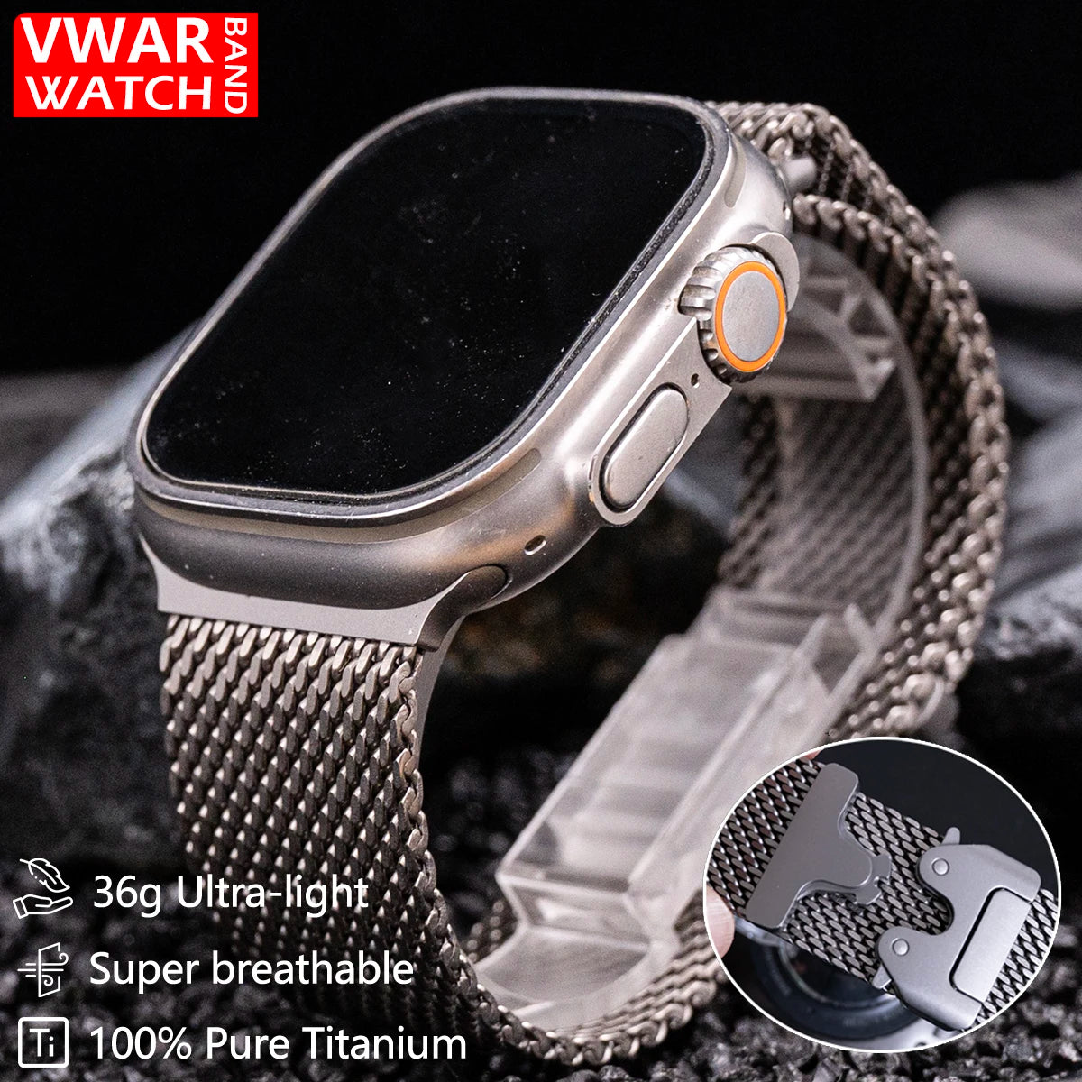 Titanium Band for Apple Watch Ultra 4/3/2 49mm iWatch Series 12 11 10 9 8 Natural Titanium Milanese Loop Strap Parachute Buckle