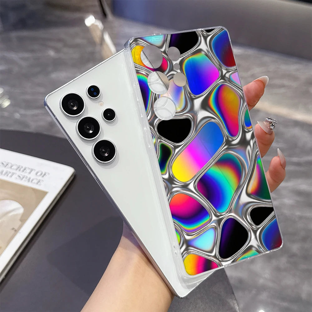 Iridescent Liquid Metal Texture Phone Case for Samsung Galaxy S26 S25 S24 S23 S22 S21 S20 FE Plus Lucency TPU Protection Cover