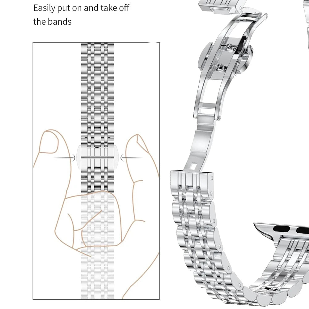 Stainless Steel Band For Apple Watch Strap Ultra 45 44 42mm 40 46mm Thin For iwatch Series 12/11/10/9/8/7/6/SE 3 Bracelet Woman