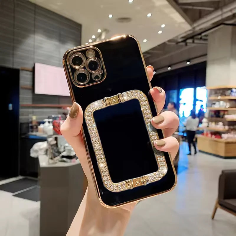 Glitter Diamond Bracket Phone Case for Samsung Galaxy S25 S24 Ultra Plus FE S23 S22 S21 S20 Note 20 10 Pro INS Korea Soft Cover