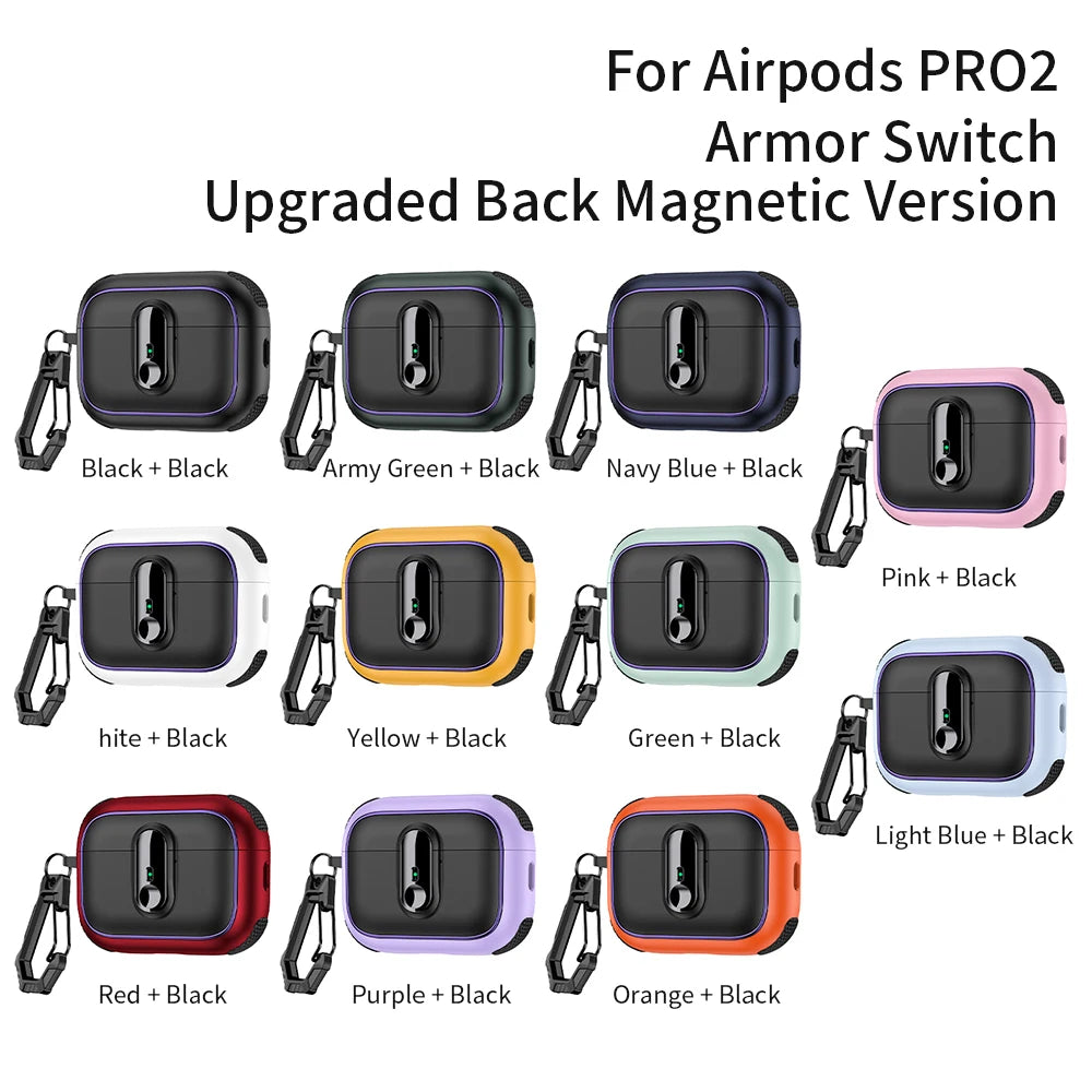 Armor Lock Earphone Cover For AirPods Pro 3 Case TPU PC Shockproof Headphone Coque For AirPods Pro 2 2nd 4th 3 1 Cases With Hook