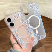 Light Blue Blossom Branch Print Wireless Charging Phone Case For Magesafe iPhone 17 16 15 14 13 12 Pro Max 17 Air Magnetic Cover