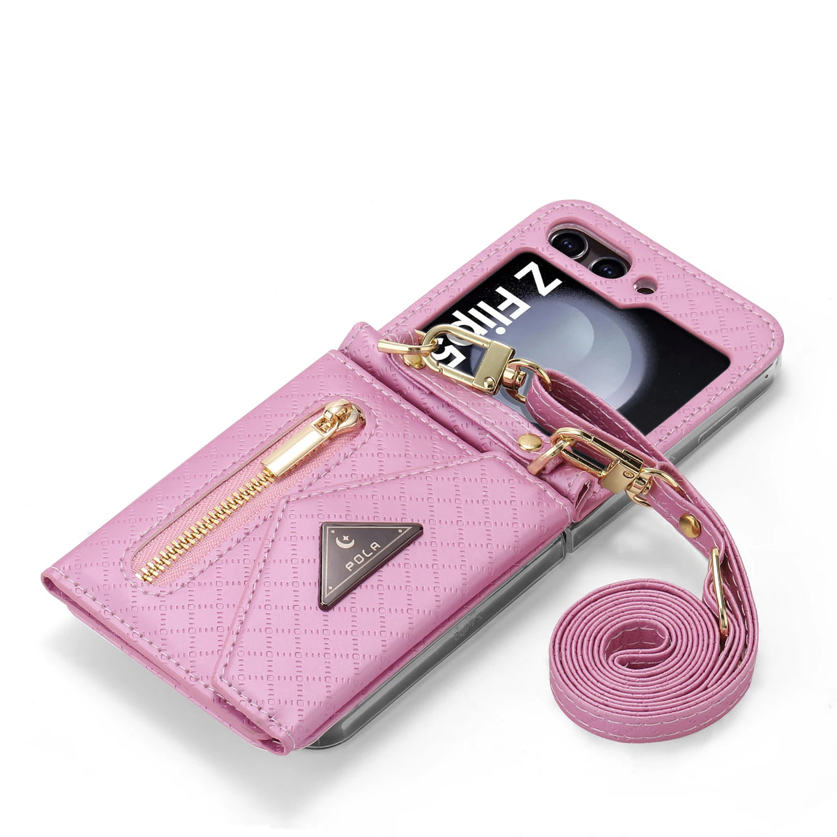 Zipper Leather Case For Samsung Galaxy Z Flip 8 7 FE 6 5 4 3 Flip8 Card Holder Wrist Strap Handbag Magnetic Folio Wallet Cover