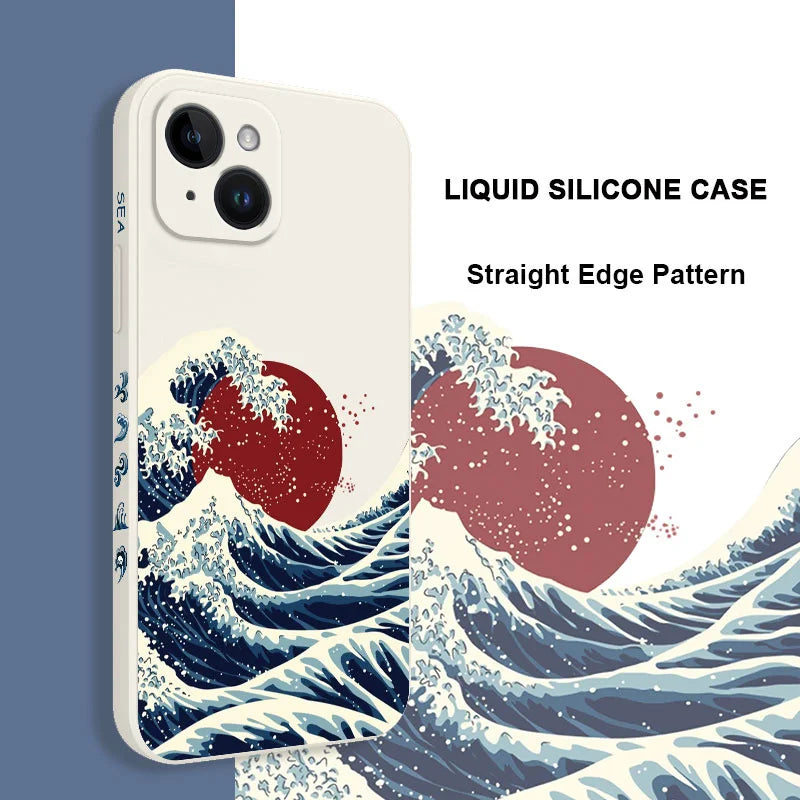 Red Sun Sea Waves Phone Case For iPhone 17 Air 16 16E 15 14 13 12 11 Pro Max Mini X XR XS  8 7 Plus 6 6S Plus Cover