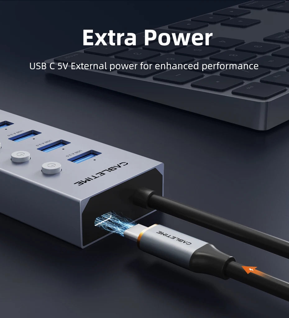 CABLETIME USB 3.0 HUB 5Gbps Dock Station 7-Port USB3.0 Splitter with Individual OFF/ON Switch for PC Laptop USB Ports Extender