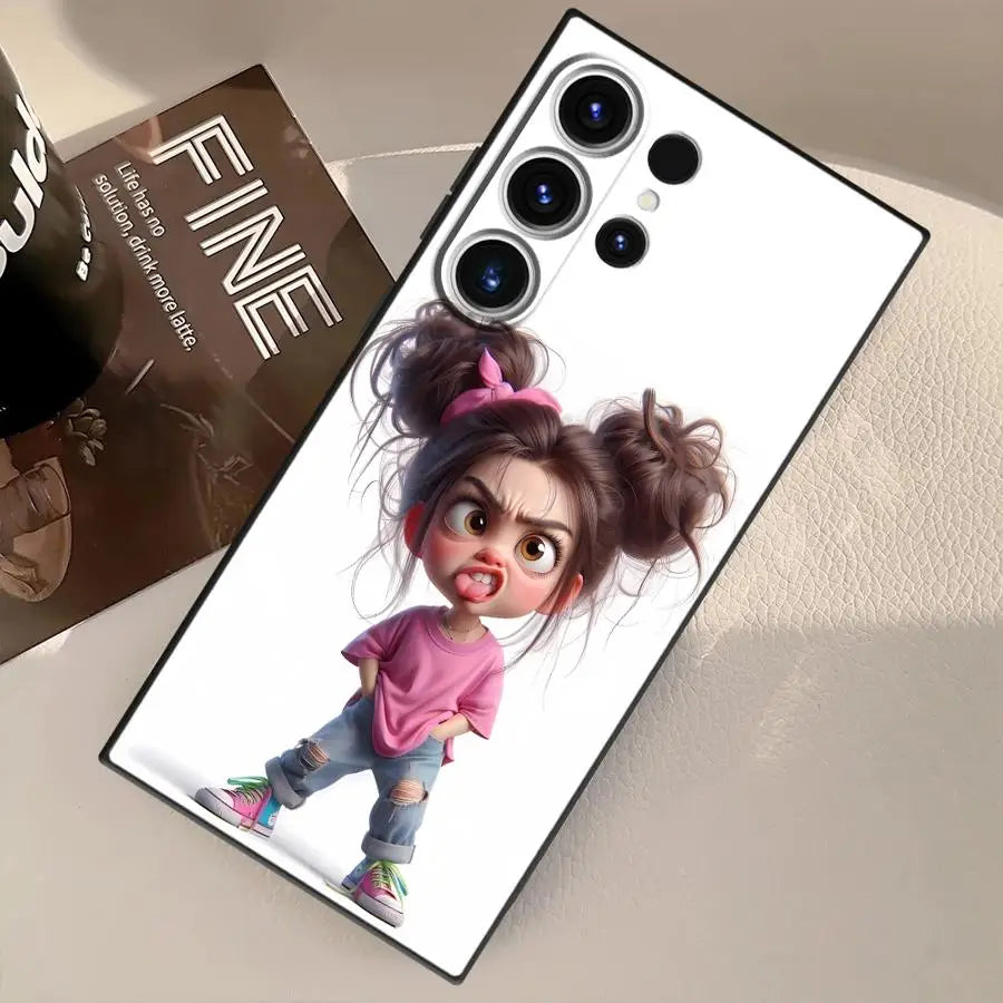 Cartoon Girl Pattern Case for Samsung Galaxy S26 S10 S9 S20 Note 20 Ultra 8 9 10 S21 FE S23 S24 Plus S25 Ultra Funda Phone Cover