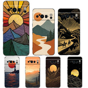 Abstract Mountain Sunrise Line Phone Case For Google Pixel 10A 10 9 8 7 6 Pro XL 9A 8A 6A 7A 5G Soft Shockproof TPU Black Cover
