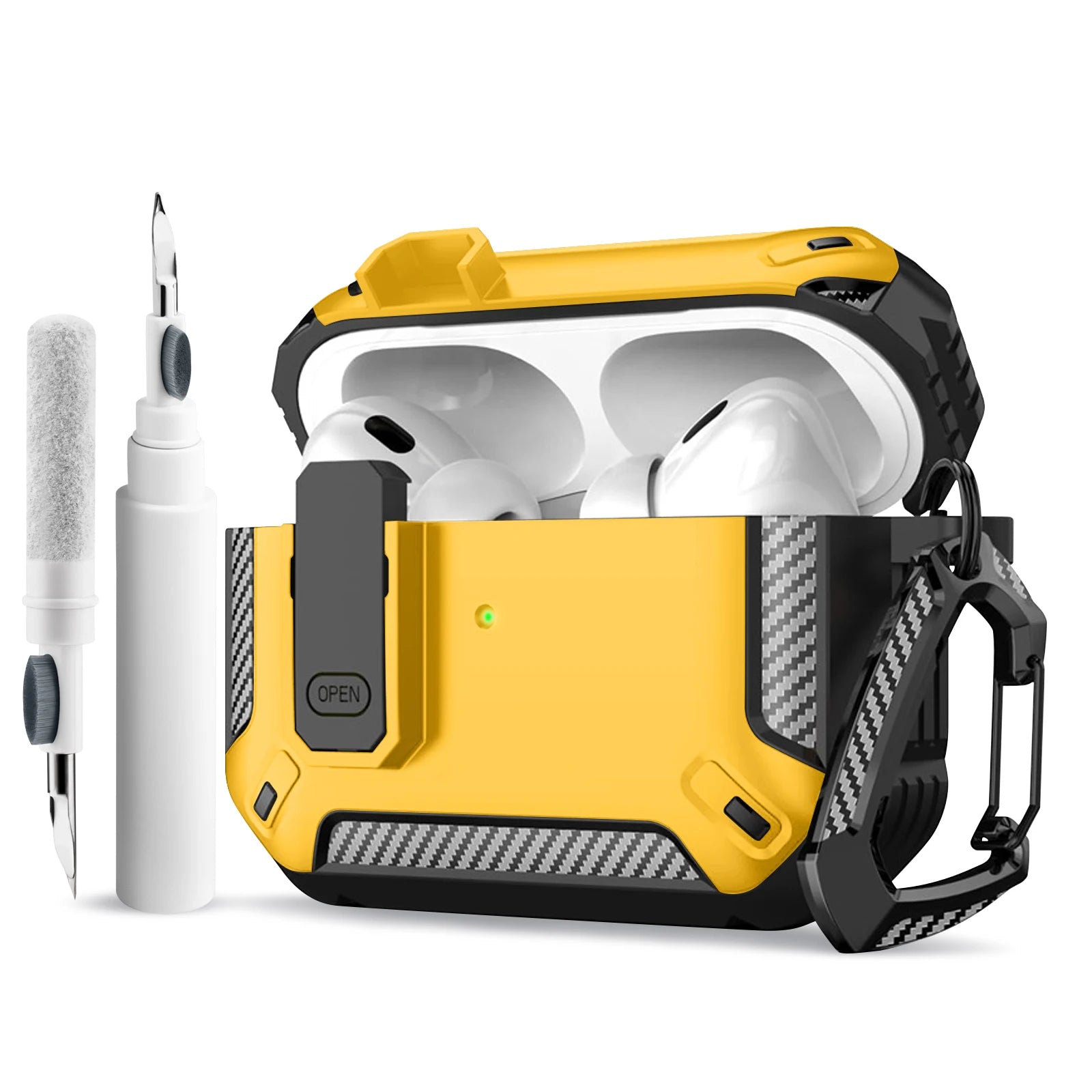 Portable Shockproof Case For Apple Airpods Pro/Pro 2 Carbon fibre Headset Cases With Carabiner Security Lock Cover Funda