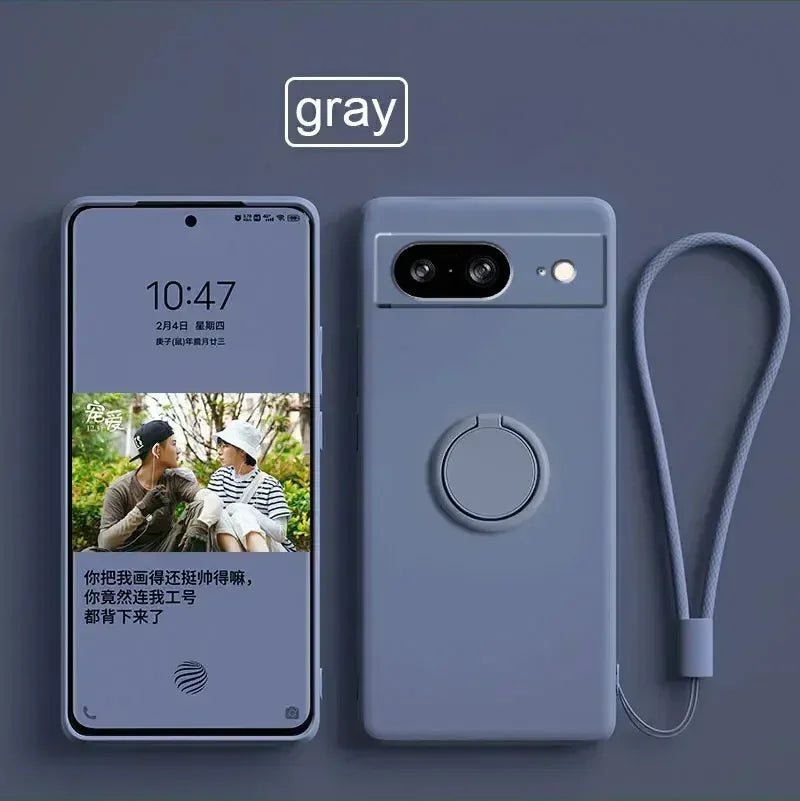 Liquid Silicone Skin Feel Magnetic Ring Stand Holder Case for Google Pixel 9A 9 Pro XL 8A 7A 6A 8 7 Pro 5G TPU Protection Cover