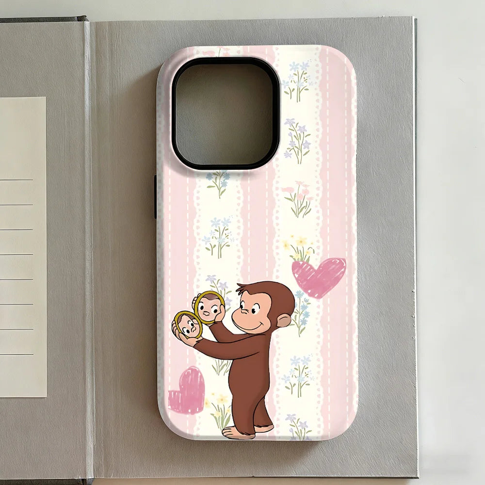 New Style Curious George Phone Case for iPhone 17 16e 16 15 14 13 12 11 X XS XR XSMAX 7 8 Air Pro Max Plus Luxury Double-layer