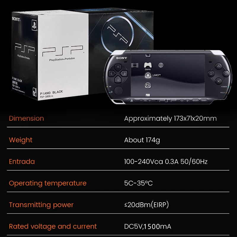 Original Sony PSP 3000 Handheld Game Console PlayStation Portable PSP-3006 Arcade Game Console Holiday Gift with Free Games