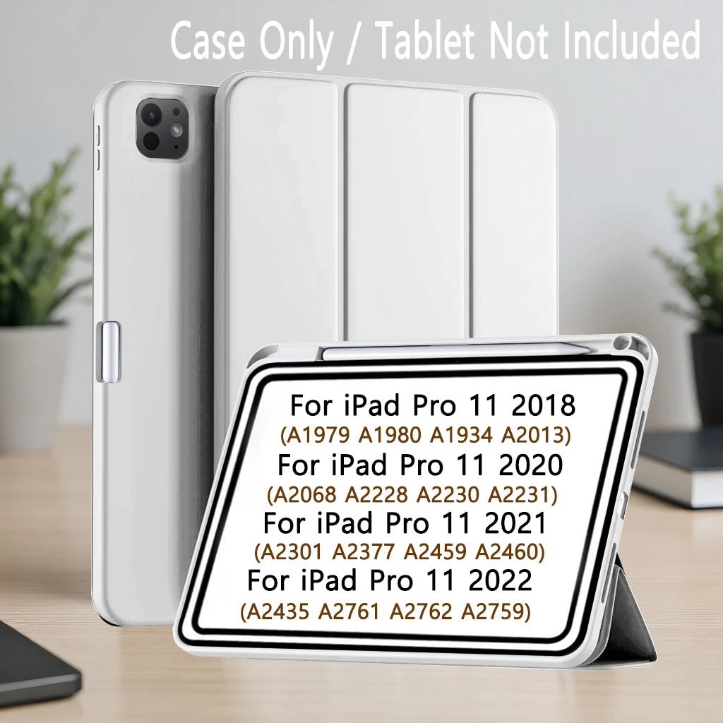 Pencil Case for iPad Air Pro 10.9 11 12.9 13 A16 10th 11th Generation Air 4 5 6 7 Trifold Stand Flip Cover With Pencil Holder
