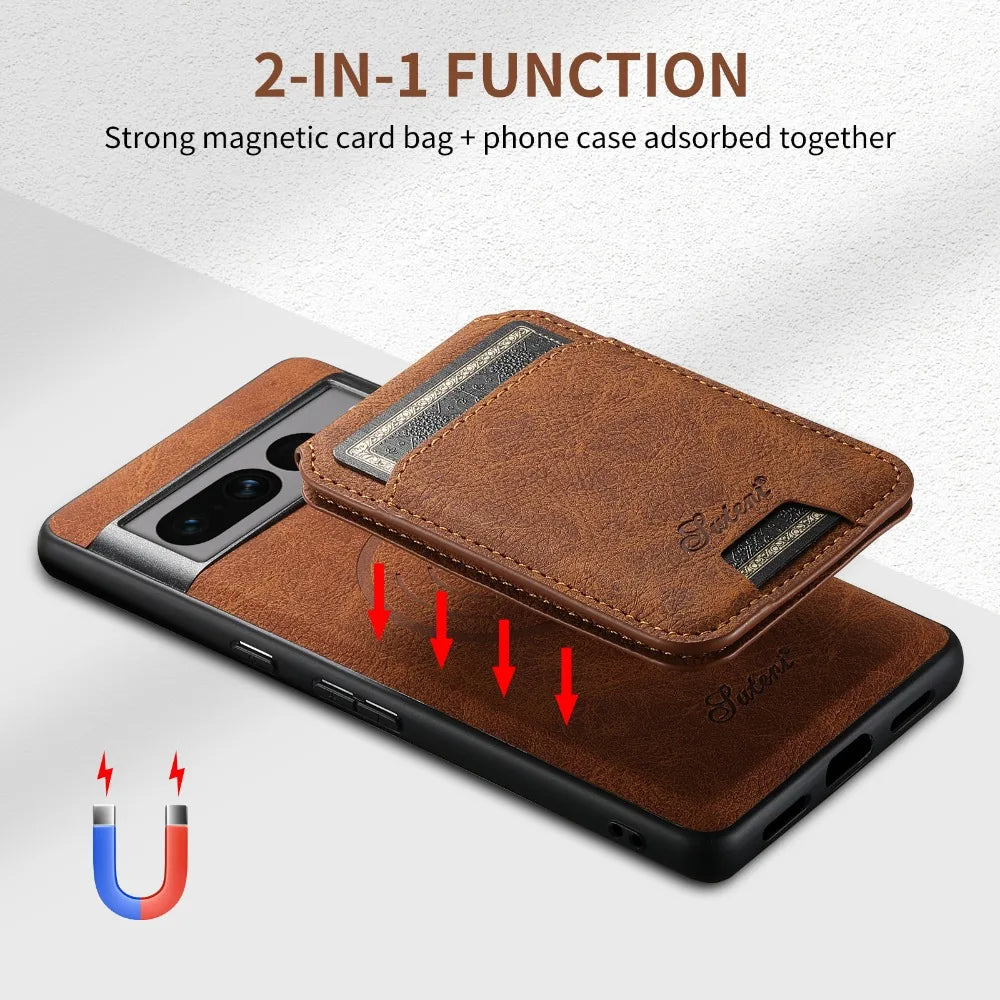Anti-Drop 2 in 1 PU Leather Wallet Case for MagSafe Cover for Google Pixel 11 10 9 8 Pro XL 7A 8A Magnetic Back Shell Card Bag