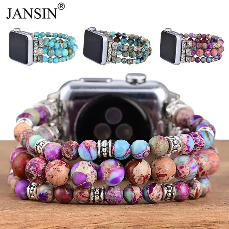 Bohemian Bracelet For Apple Watch 12 11 10 9 SE3 46mm 42mm 41mm 45mm 40mm Elastic Women Bead Strap For iWatch Ultra 4 49mm Band