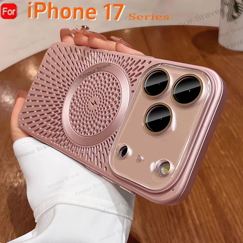Magnetic Heat Dissipation For Magsafe Slim Case For iPhone 17 12 15 14 13 17 Pro Max 16Plus Wireless Charger Titanium Lens Cover