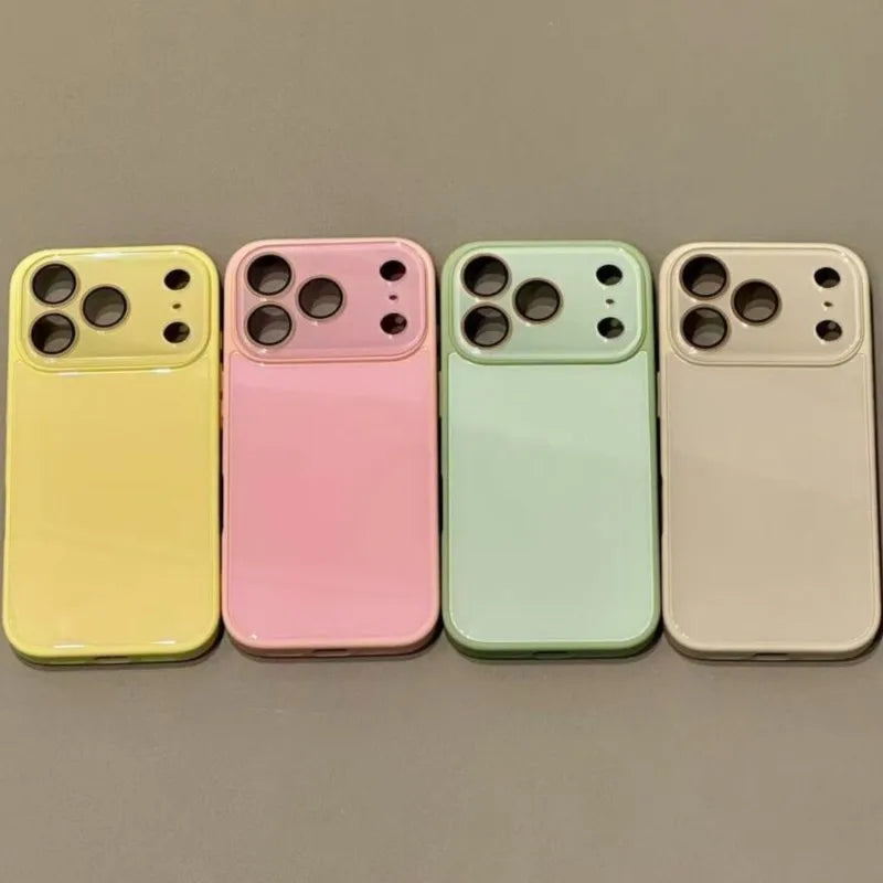 Luxury Candy Color Tempered Glass Camera Protection Case For iPhone 12 13 14 15 16 17 Pro Max Shockproof Bumper Hard Back Cover