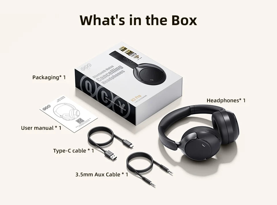 QCY H3 PRO Adaptive ANC Wireless Headphones Over Ear Headset 50dB with LDAC Hi-Res Wireless Audio Bluetooth 5.4 Dual Connection