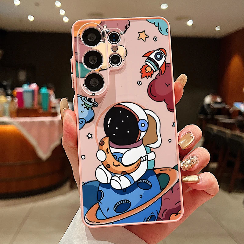 Magnetic Cute Astronaut Pattern Phone Case For Samsung Galaxy S26 S25 S24 S23 Ultra S25 FE A57 A56 A37 A17 A55 A26 A36 A35 Cover