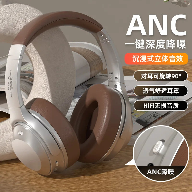 ANC Headphones Bluetooth 5.3 Over Ear Earphones Wireless Hi-Fi Stereo Headset with Mic 35H Playtime Type-C AUX Foldable Design