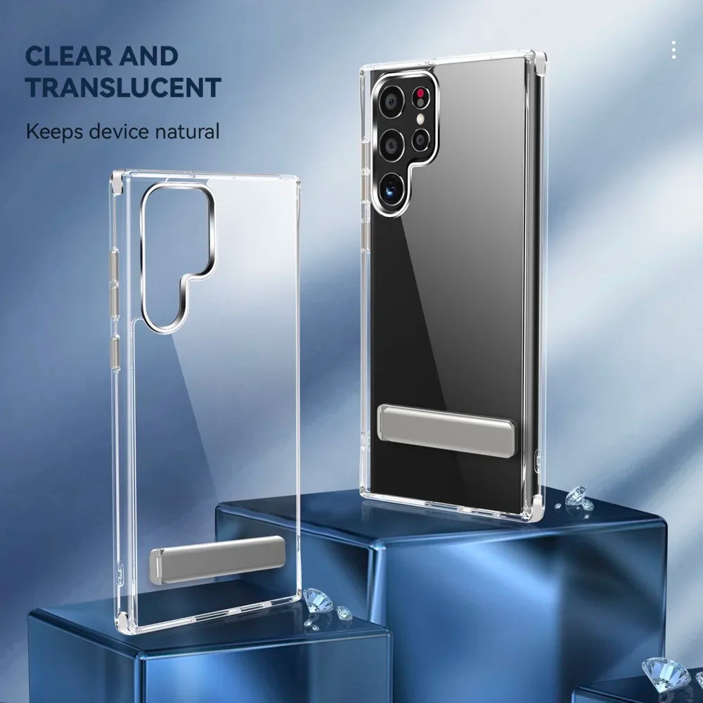 Clear Mobile Phone Case for Samsung Galaxy S26 S24 S25 S23 22 Ultra FE Plus with Kickstand Transparent Stand Cases Back Cover