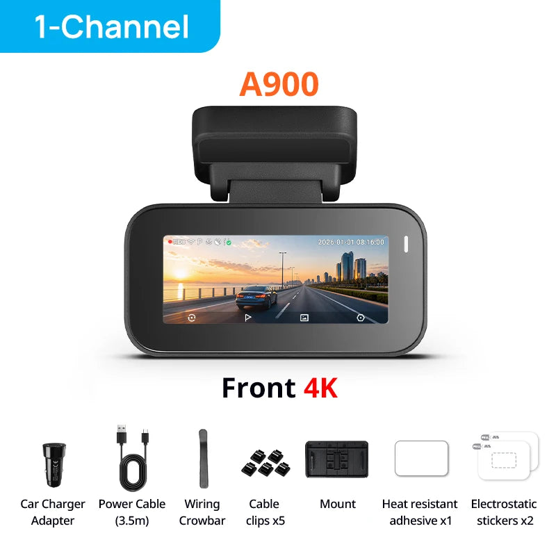 【New】70mai Dash Cam 4K A900 Dual True 4K&HDR Supercapacitor GPS Fatigue Alert Voice Control 4G LTE Wi-Fi 6 Car DVR 70mai A900