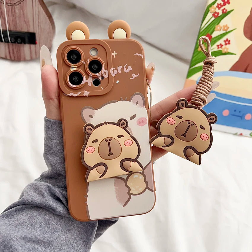 For Samsung Galaxy S8 S9 S10 S20 S21 S22 S23 S24 S25 Plus Ultra FE Note 9 10 20 Ultra Plus Ears Capybara Case With Ornaments